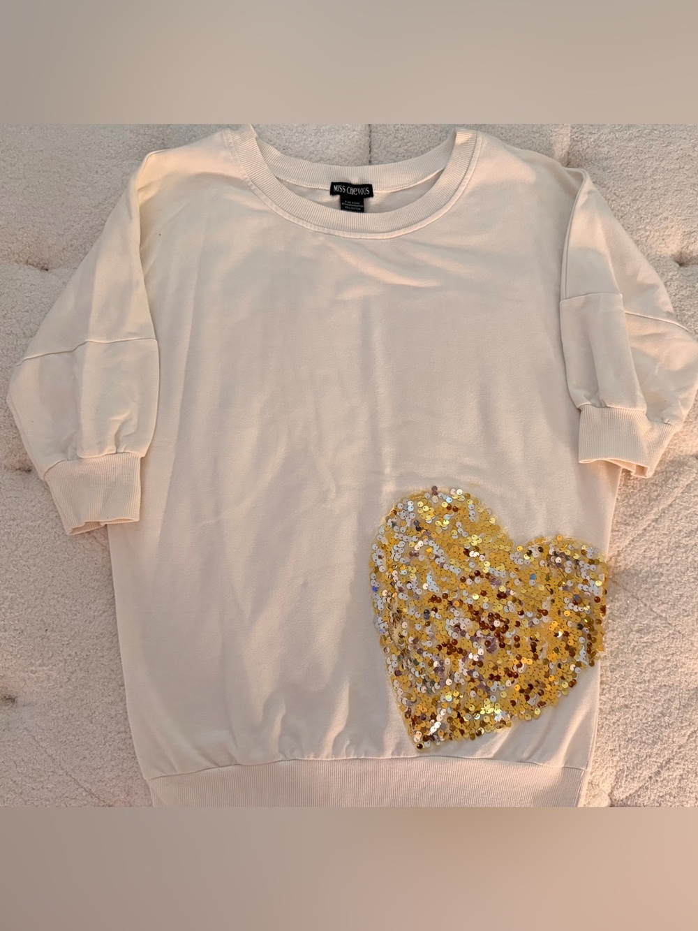 Miss Chievous Cream Sweatshirt with Gold Sequin Heart